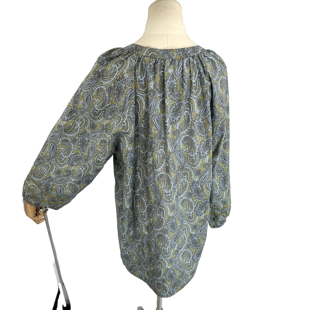 Lands End Tunic Shirt Top Womens XL 18 Paisley Green Blue Long Sleeve Boho - Picture 4 of 15
